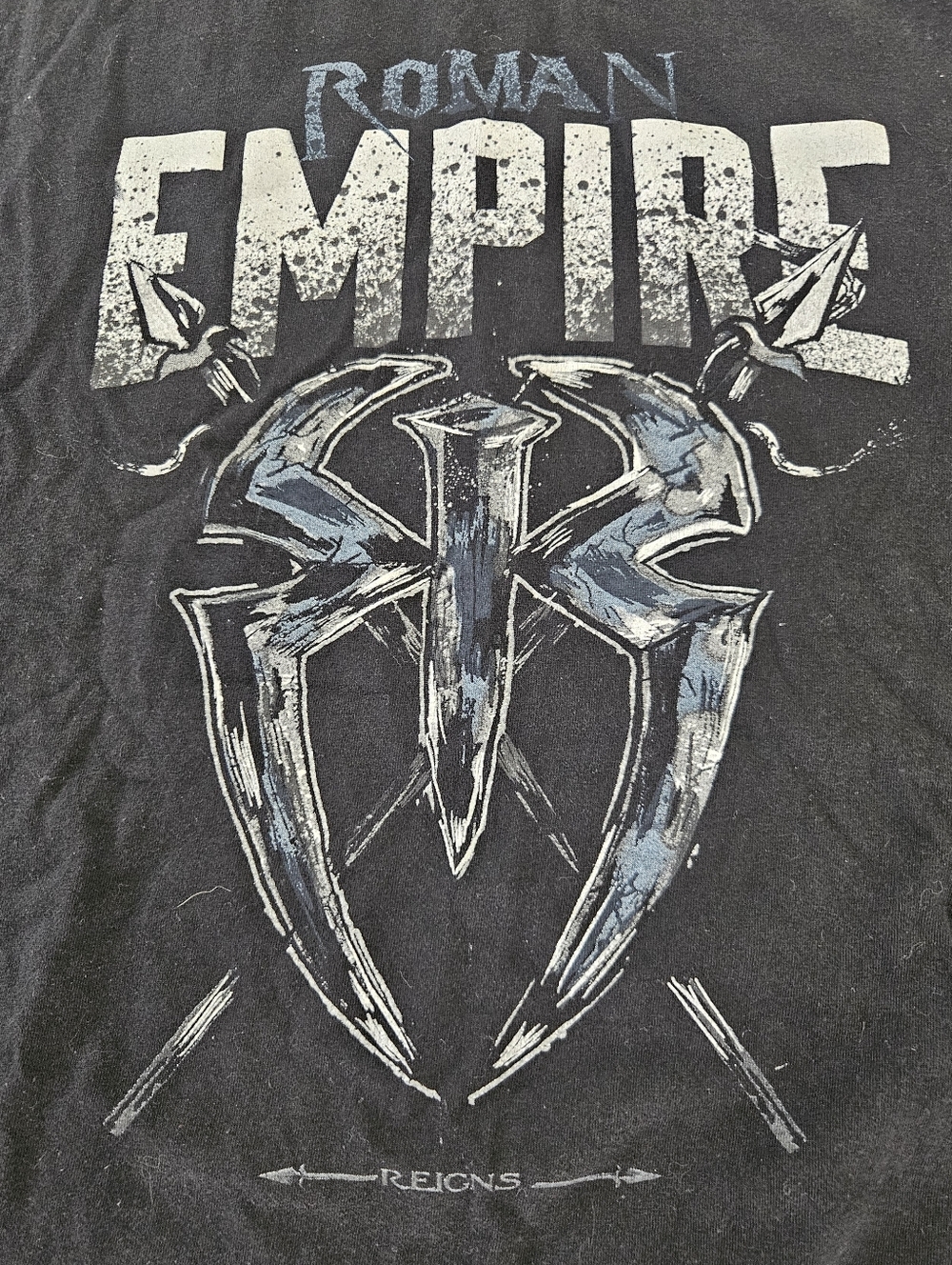 Roman Reigns WWE Empire Graphic Men's Shirt - Black with Blue & White Print